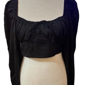 Fiesta Black Long-Sleeve Crop Blouse